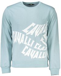 Roberto Cavalli - Blauwe Sweater Met Lange Mouwen En Print - Lyst