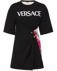 Versace - Overhemden ,Zwart ,Katoen T-Shirt Met Korte Mouwen En Logo - Lyst