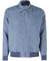 Gran Sasso - Jassen ,Blauw ,Katoen Giubbino Zip Lino Cotone - Lyst