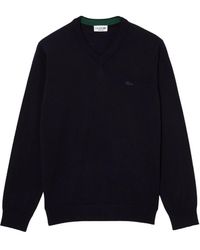Lacoste - Merino Wol Zwart V-Hals Trui - Lyst