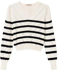 Twinset - Truien & Vesten ,Wit ,Katoen Gestreept Gebreid Kledingstuk Met Ronde Hals - Lyst