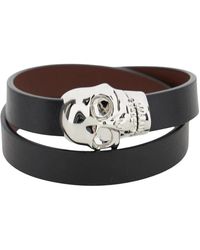 McQueen - Accessoires ,Zwart ,Leer Skull Double Wrap Bracelet - Lyst