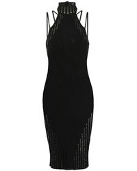 ANDREA ADAMO - Kleedjes ,Zwart ,Polyester Gebreide Midi-Jurk Met Halternek - Lyst