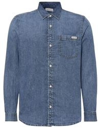Calvin Klein - Overhemden ,Blauw ,Katoen Klassiek Casual Overhemd - Lyst