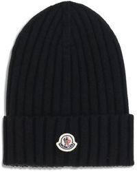 Moncler - Geribbelde Wollen Muts Met Logopatch - Lyst