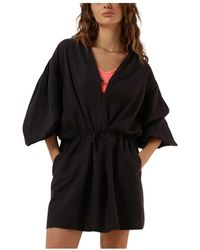 10Days - Tunic Dress Waffle Zwart - Lyst