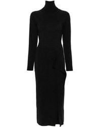 P.A.R.O.S.H. - P.A.R.O..H. ,Kleedjes ,Grijs ,Wol Turtle-Neck Midi Jurk - Lyst