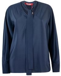 Max Mara - Overhemden ,Blauw ,Blauwe Zijden Overhemd - Lyst