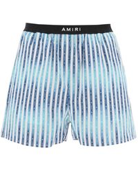 Amiri - Gestreifte poplin shorts mit logo-motiv - Lyst
