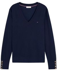 Tommy Hilfiger - Truien & Vesten ,Blauw ,Co Jersey Fine Gg V-Neck Long Sleeve Sweater - Lyst