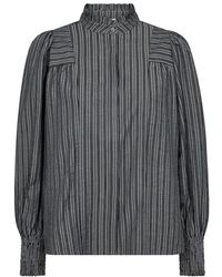 co'couture - Overhemden ,Zwart ,Gestreepte Blouse Met Pofmouwen - Lyst