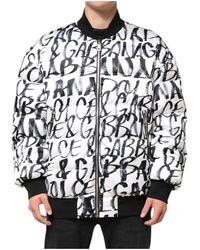 Dolce & Gabbana - Jassen ,Wit ,Polyester Graffiti Logo Puffer Bomber Jacket - Lyst