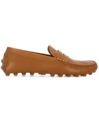 Tod's - Schoenen ,Bruin ,Bruin Leren Loafers Ronde Neus Schoenen - Lyst