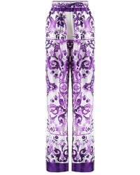 Dolce & Gabbana - Silk Trousers With "Majolica" Print - Lyst