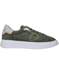 Philippe Model - Groene Leren Casual Sneakers Met Logo Details - Lyst