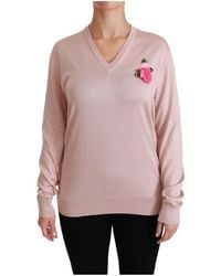 Dolce & Gabbana - Pull en soie rose à ornements floraux - Lyst