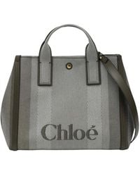 Chloé - Carry Tote Bag Aus Dunkelgrün Gestreiftem Canvas - Lyst