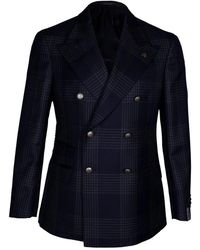 Gabriele Pasini - Jassen ,Blauw ,Leer Double-Breasted Pak - Lyst