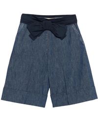 Valentino - Korte Broeken ,Blauw ,Denim Denim Shorts Met Strik - Lyst