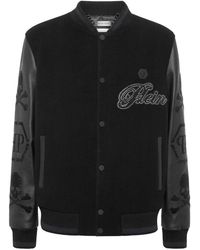 Philipp Plein - Wollen & Leren Varsity Bomberjack Met Patches En Stenen - Lyst
