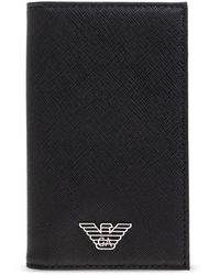 Emporio Armani - Accessoires ,Zwart ,Leer Kaarthouder Met Appliqué - Lyst