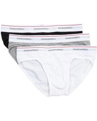 DSquared² - Ondergoed ,Veelkleurig ,Katoen Plain Briefs 3-Pack Elastic Waist - Lyst