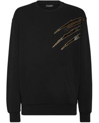 Philipp Plein - Fitness ,Zwart ,Katoen Cotton Sweatshirt Round Neck Ls Lamina Scratch - Lyst