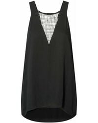 Rabens Saloner - Schwarzes v-ausschnitt top mit netzpanel - Lyst
