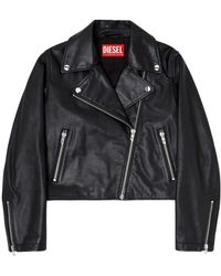DIESEL - Jassen ,Zwart ,Leer Leren Jas Met Rits - Lyst