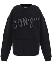 DSquared² - Hoodies & Sweatvesten ,Zwart ,Katoen Sweatshirt Met Patch - Lyst