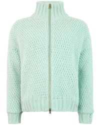 Herno - Truien & Vesten ,Groen ,Wol Cardigan Met Centrale Rits - Lyst