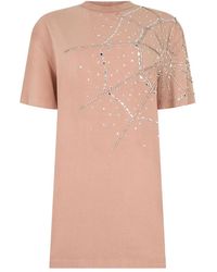 Philipp Plein - Kleedjes ,Roze ,Katoen T-Shirt Jurk Spiderweb Strass - Lyst