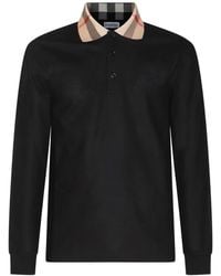 Burberry - Tops ,Zwart ,Katoen Polo Shirt Met Lange Mouwen En Geruite Kraag Van Katoen - Lyst