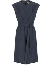 Woolrich - Blaues Baumwollkleid Mit Spitzenbund - Lyst