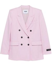 MSGM - Jassen ,Roze ,Leer Double-Breasted Notched Lapel Jacket - Lyst