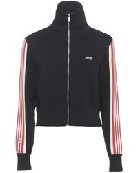 Autry - Hoodies & Sweatvesten ,Blauw ,Nylon Viscose Sweatshirt Met Rits En Zijstrepen - Lyst