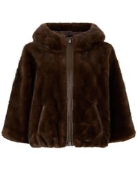 Pinko - Jassen ,Bruin ,Polyester Eco-Bontjas Met Capuchon - Lyst