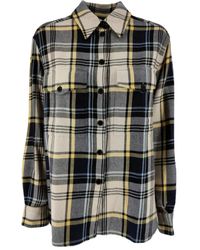 Aspesi - Overhemden ,Zwart ,Katoen Casual Geruite Katoenen Twill Overhemd - Lyst