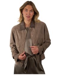 Riani - Jassen ,Grijs ,Leer Cropped Suede-Look Jacket - Lyst