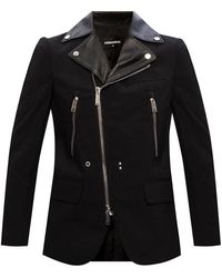 DSquared² Blazer With Biker Jacket Motif - Zwart