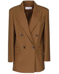 Max Mara - Jassen ,Bruin ,Wol Bruine Wollenmix Double-Breasted Jas - Lyst