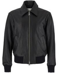 Ami Paris - Jassen ,Zwart ,Zwarte Leren Jas Met Klassieke Kraag - Lyst