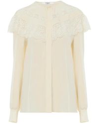 Chloé - Overhemden ,Wit ,Witte Zijden Blouse Met Kantdetails - Lyst