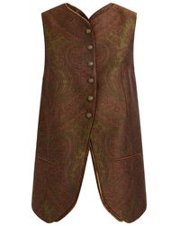 Etro - Jassen ,Bruin ,Wol Paisley Single-Breasted Waistcoat - Lyst