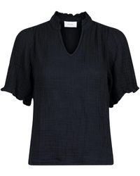 Neo Noir - Overhemden ,Zwart ,Linnen Zwarte Linnen Blouse Met Ruchedetails - Lyst