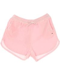 Tommy Hilfiger - Korte Broeken ,Roze ,Katoen Romantic Velours Shorts Met Elastische Tailleband - Lyst