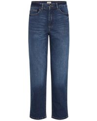 Ichi - Jeans ,Blauw ,Katoen Donkerblauwe Cropped Jeans Straight Leg - Lyst