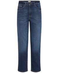 Ichi - Jeans ,Blauw ,Katoen Donkerblauwe Cropped Jeans Straight Leg - Lyst