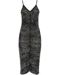 Philipp Plein - Kleedjes ,Zwart ,Polyester Midi Jurk Signature - Lyst