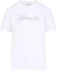 Lanvin - Tops ,Wit ,Katoen T-Shirt Met Geborduurd Logo - Lyst